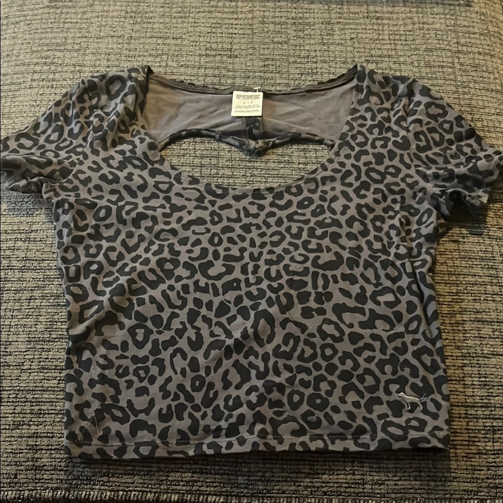 Victoria's Secret Black and Gray Leopard Print Crop Top